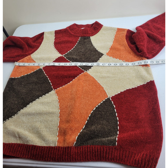 Vtg Alfred Dunner Sweater Burgundy Orange Chenille Mock Neck Women's Size 1X - Picture 3 of 8